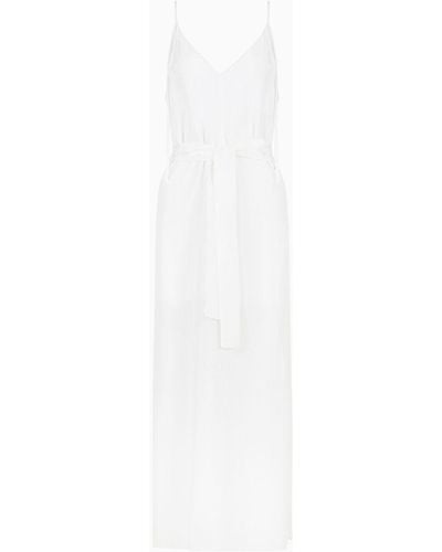 Armani Exchange Long Dress With Belt In Satin Jacquard - White