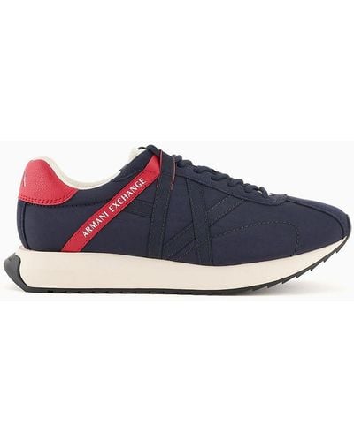 Armani Exchange Trainers In Technical Fabric, Mesh And Suede - Blue
