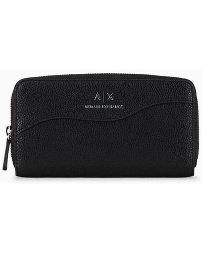 Armani Exchange Zip Around Wallet With Shaped Stitching - Black