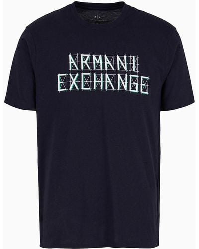 Armani Exchange T-shirt Regular Fit In Jersey Con Stampa Logo A Contrasto - Blu