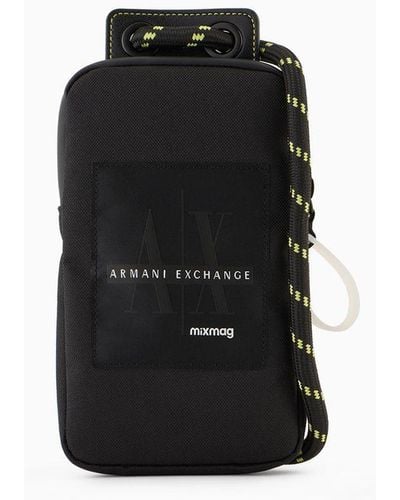 Armani Exchange Phone Holder In Asv Recycled Fabric - Black