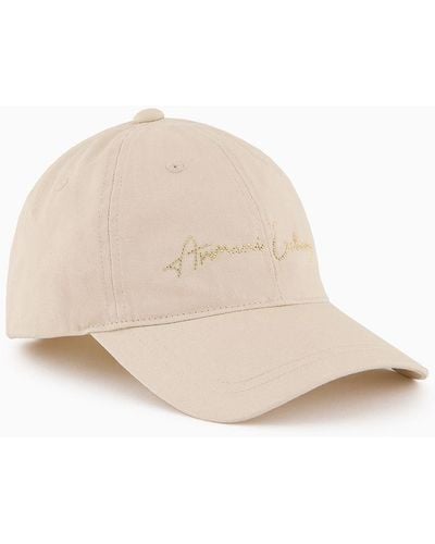 Armani Exchange Cotton Peaked Hat With Glitter Logo - Natural