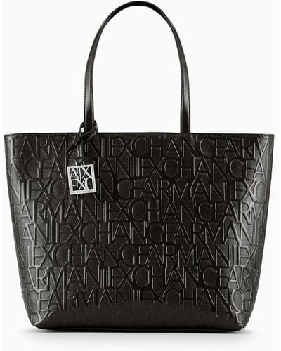 Armani Exchange Bolso Shopper Con Cremallera Y Letras Del Logo En Relieve Por Toda La Prenda - Negro