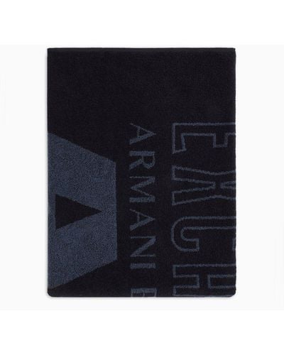Armani Exchange Terry Beach Towel With Logo - Blue