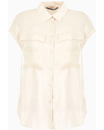 Armani Exchange Shirt With Pleats In Shiny Creponne - Natural