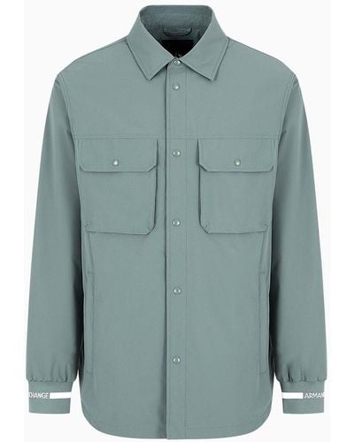 Armani Exchange Loose Fit Shirt In Laminated Fabric - Blue