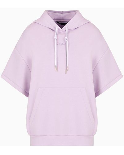 Armani Exchange Short-sleeved Hooded Sweatshirt In Scuba Fabric - Pink