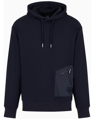 Armani Exchange French Terry Cotton Sweatshirt With Contrasting Patches - Blue