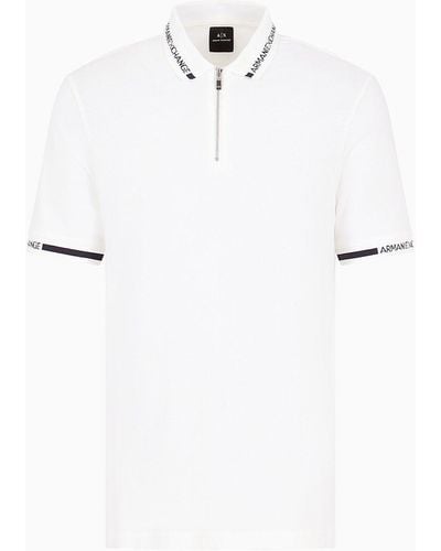 Armani Exchange Regular Fit Pique Polo Shirt With Logo Tape - White
