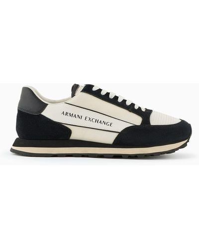 Armani Exchange Suede Trainer With Mesh Inserts - Black