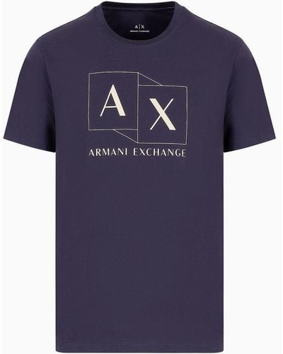 Armani Exchange T-shirt Slim Fit In Cotone Mercerizzato Con Stampa Logata - Blu