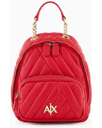 Armani Exchange Backpack In Matelassé Fabric With Logo - Red