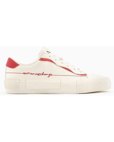 Armani Exchange Faux Leather Microsuede Sneakers - White