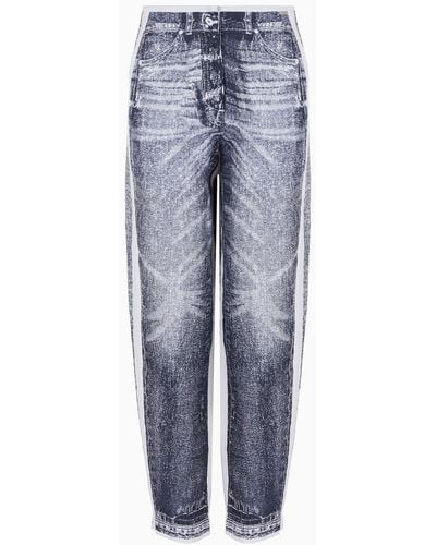 Armani Exchange Linen And Cotton Pants With Denim Print - Blue