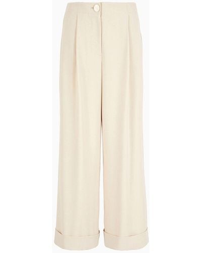 Armani Exchange Wide Pants With Cuffed Hem In Asv Recycled Fabric - Natural