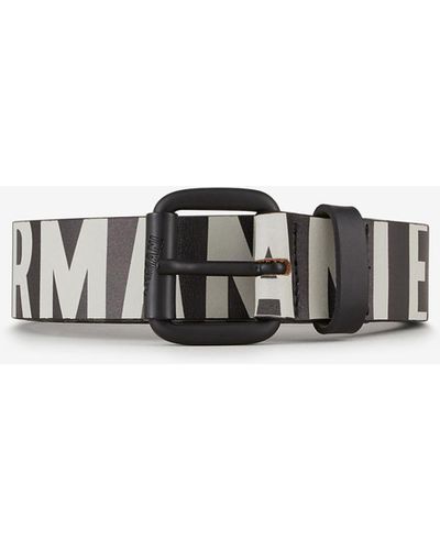 Armani Exchange Cintura in pelle con scritta logo a contrasto - Marrone