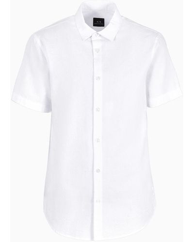Armani Exchange Regular-fit Short-sleeved Shirt In Cotton Poplin - White