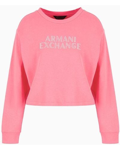 Armani Exchange Cropped Sweatshirt With Logo In Asv Organic Cotton - Red