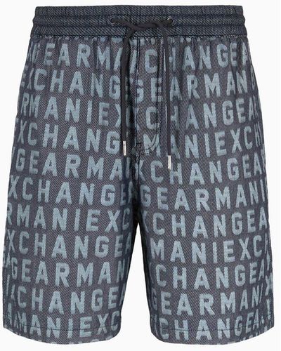 Armani Exchange Indigo Denim Shorts With Logo Lettering Print - Blue