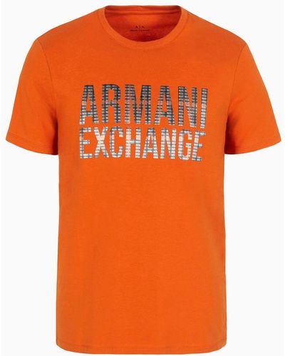 Armani Exchange Slim Fit Jersey T-shirt With Logo Print - Orange
