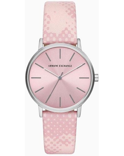 Armani Exchange Uhr Mit Drei Zeigern Und Rosafarbenem Lederarmband - Pink