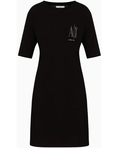 Armani Exchange T-dress in jersey di cotone - Nero