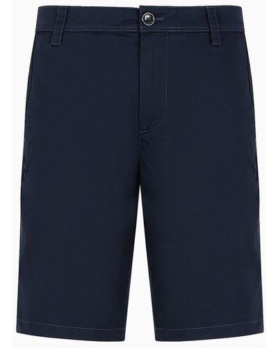 Armani Exchange Stretch Cotton Poly Satin Bermuda Shorts - Blue