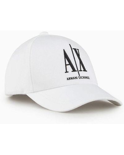 Armani Exchange Cappello da baseball in cotone con logo - Bianco