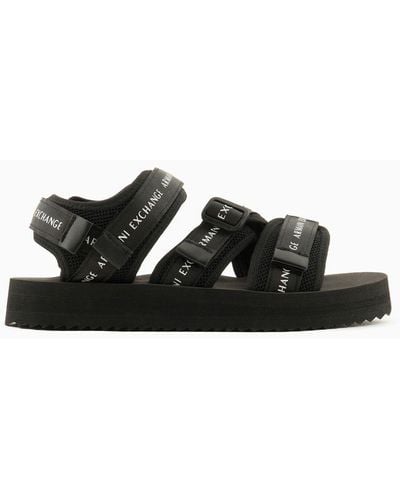 Armani Exchange Multi-band Sandals With Tear - Black