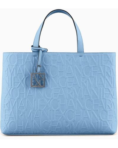 Armani Exchange Embossed Medium Tote Bag - Blue
