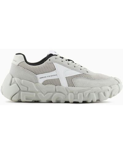 Armani Exchange Chunky Leather Trainers With A Mix Of Colours - White