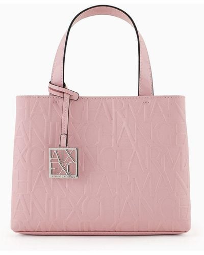 Armani Exchange Shopper With All-over Embossed Logo Lettering - Pink