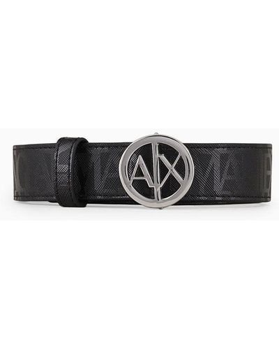 Armani Exchange Logo Printed Fabric Belt - White