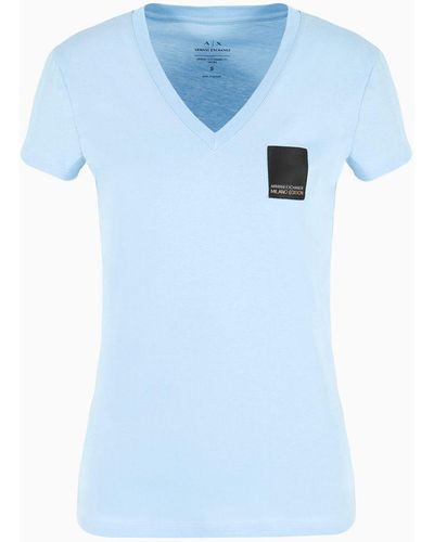 Armani Exchange Slim Fit T-shirt In Asv Organic Cotton - Blue