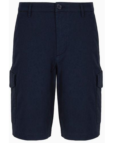 Armani Exchange Cotton Cargo Shorts With Pockets - Blue