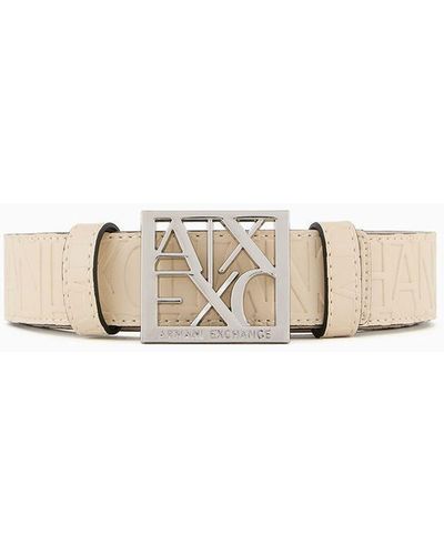 Armani Exchange Faux Leather Belt With Square Logo Buckle - White