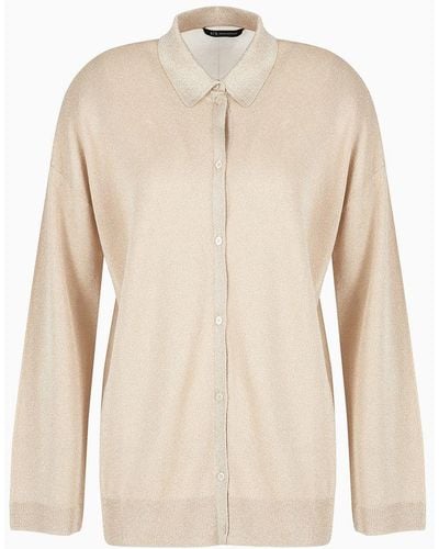 Armani Exchange Fine Knit Cardigan With Lurex Yarn - Natural