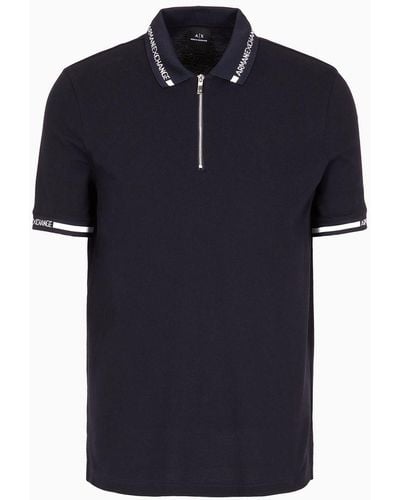 Armani Exchange Regular Fit Pique Polo Shirt With Logo Tape - Blue