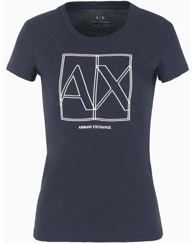 Armani Exchange T-shirt Slim Fit In Cotone Organico Asv - Blu
