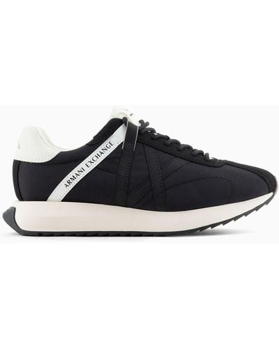 Armani Exchange Trainers In Technical Fabric, Mesh And Suede - Black