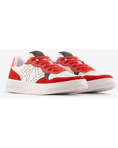 Mesh suede blend color block logo sneakers