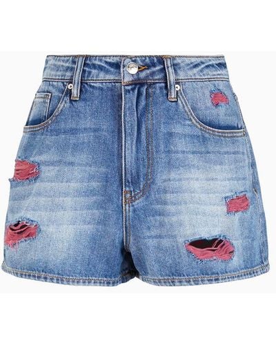 Armani Exchange Baggy Fit Denim Shorts With Contrasting Details - Blue