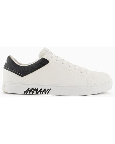 Armani Exchange Graffiti Logo Leather Sneakers - White