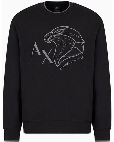 Armani Exchange Crewneck Sweatshirt With Embroidered Tiger - Black