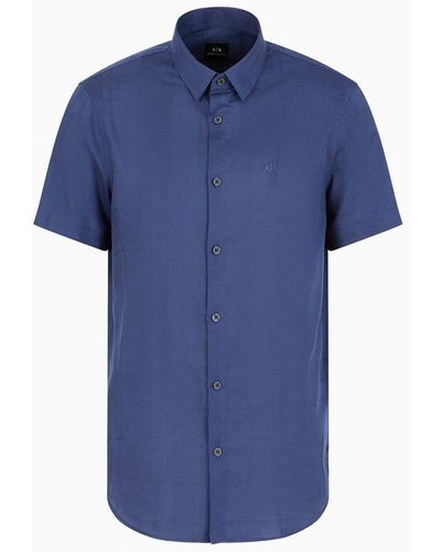 Armani Exchange Regular Fit Short-sleeved Shirt In Cotton And Modal - Blue