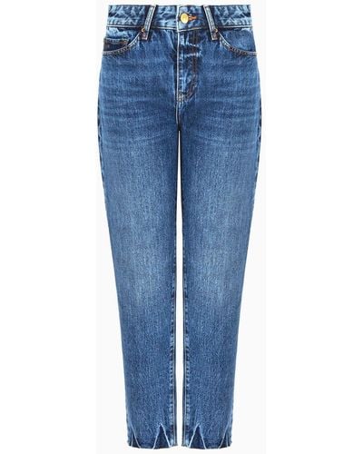 Armani Exchange J16 Boyfriend Fit Cropped Jeans In Washed Denim - Blue