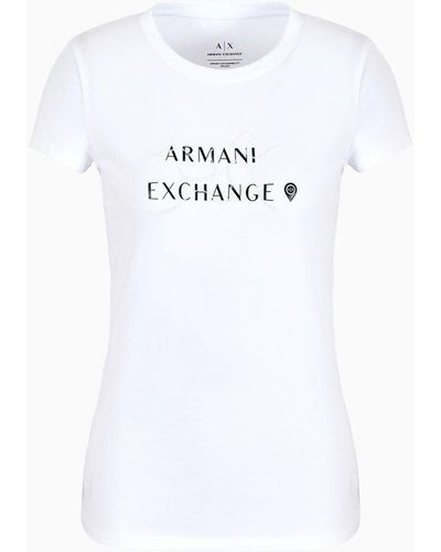 Armani Exchange Slim Fit T-shirt In Asv Organic Cotton With Sequins - Gray