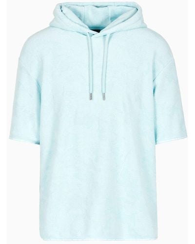 Armani Exchange Short-sleeved Sweatshirt In Slub Fabric - Blue