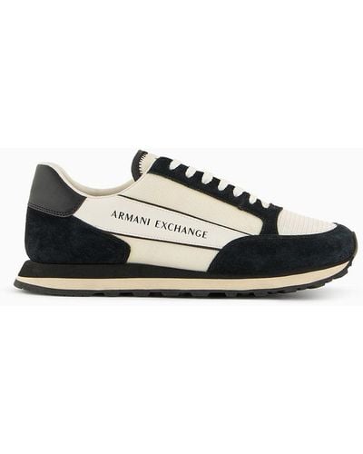 Armani Exchange Suede Sneaker With Mesh Inserts - Black