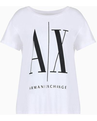 Armani Exchange T-shirt coupe boyfriend en jersey de coton - Blanc